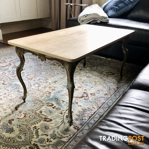 🥐Mid-Century French Louis XV Provincial Style Gilt & Patina Brass & Oak Look Top Coffee Table