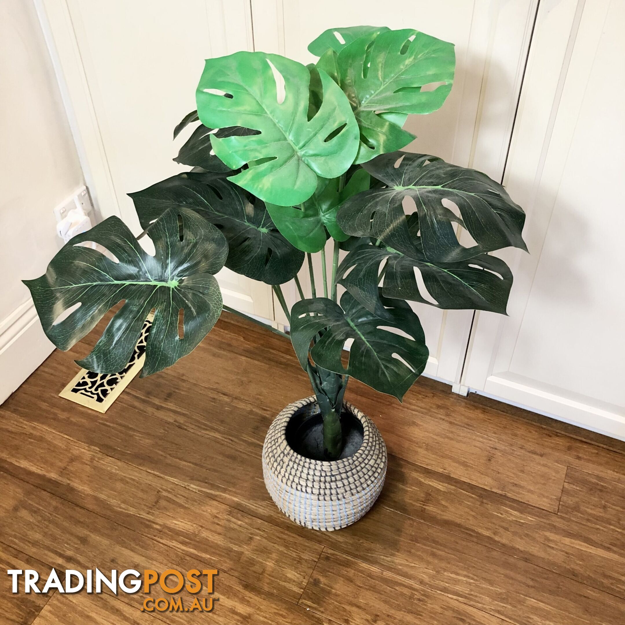 🌿100cm Artificial Plant Green Monstera in Hand Woven Pot