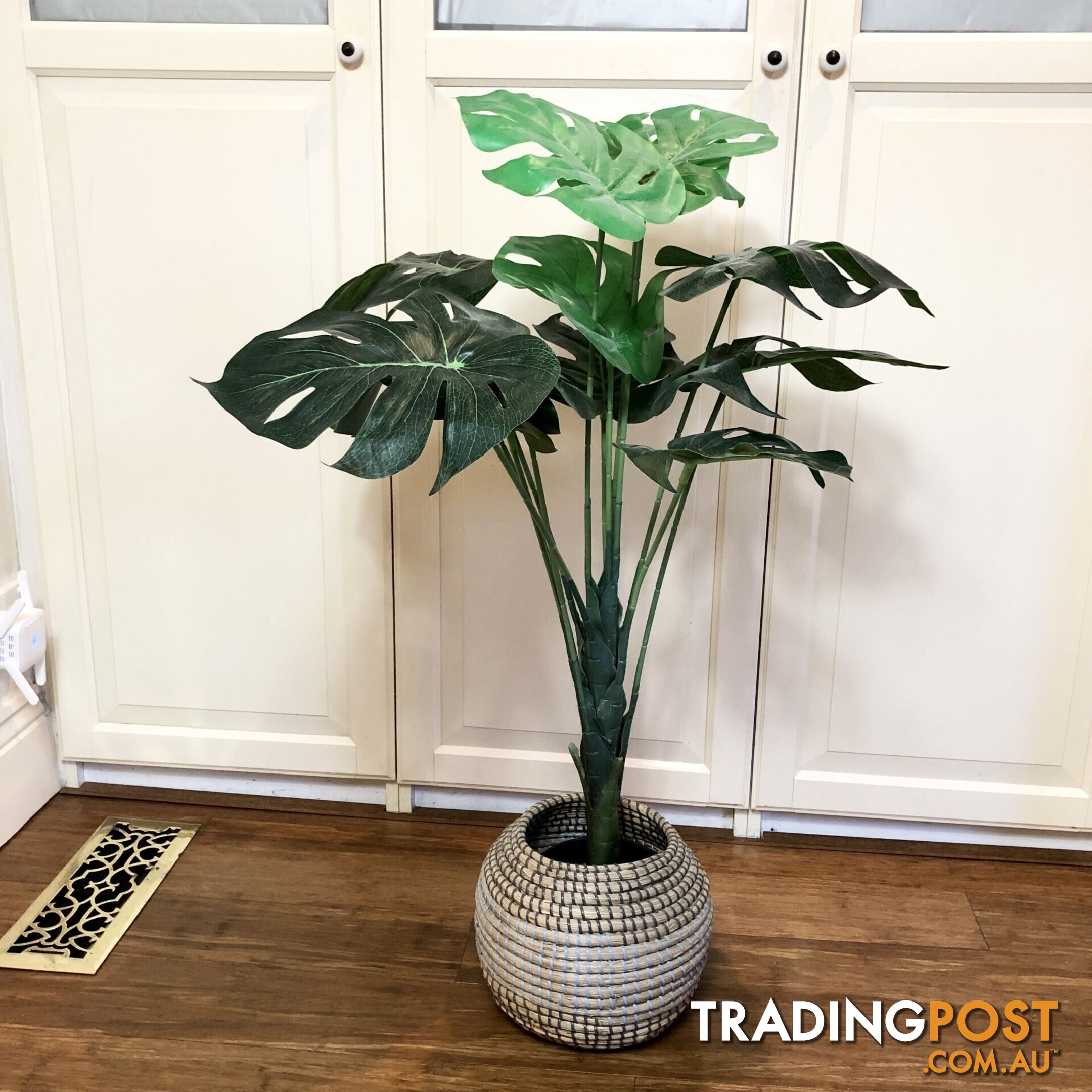 🌿100cm Artificial Plant Green Monstera in Hand Woven Pot