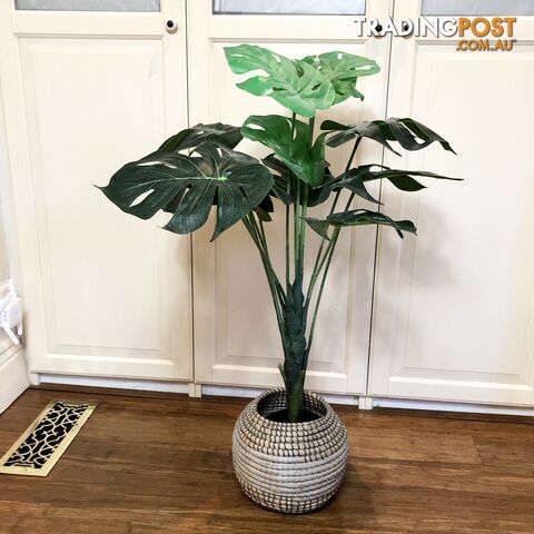 🌿100cm Artificial Plant Green Monstera in Hand Woven Pot