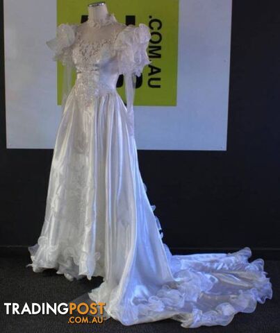 VINTAGE REPRODUCTION SATIN WEDDING DRESS with TRAIN
