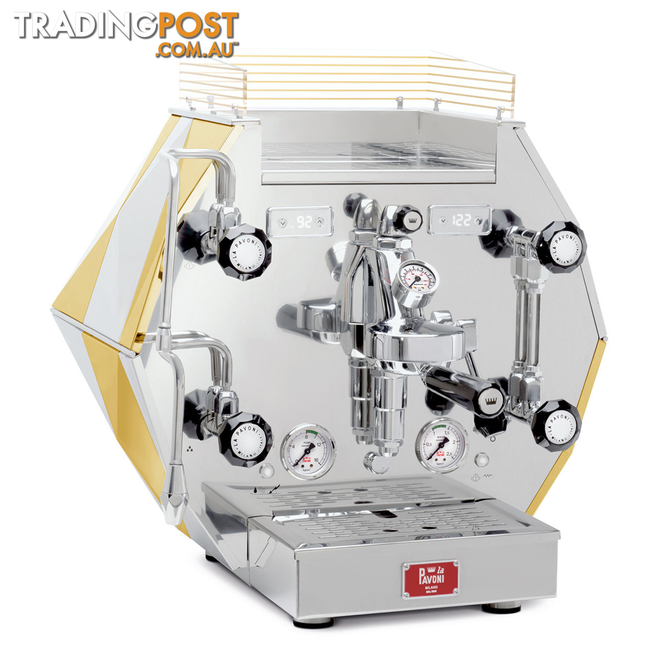 LA PAVONI DIAMANTINA 1 GROUP ESPRESSO COFFEE MACHINE BRAND NEW STAINLESS & GOLD