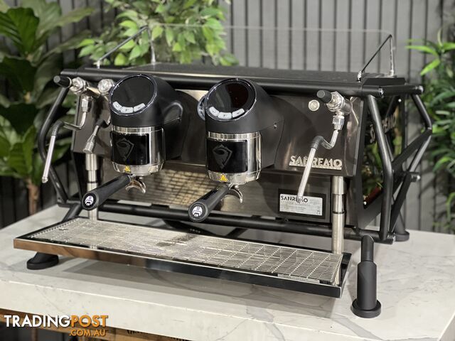 SAN REMO CAFE RACER 2 GROUP ESPRESSO COFFEE MACHINE BLACK COMMERCIAL BARISTA LATTE