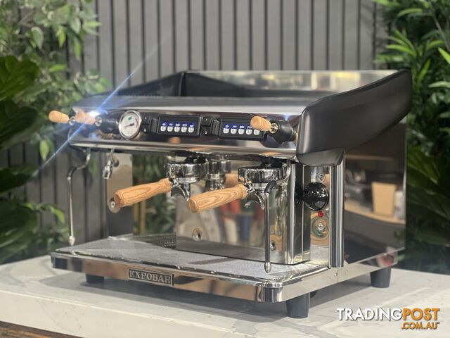 EXPOBAR MEGACREM 2 GROUP ESPRESSO COFFEE MACHINE BRAND NEW STAINLESS & TIMBER FLICK TAPS