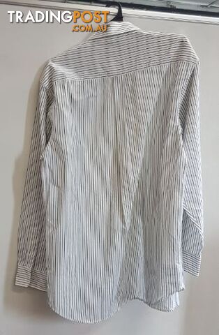 Fletcher Jones Black & Grey Striped Long Sleeved Collared White Shirt Size 39