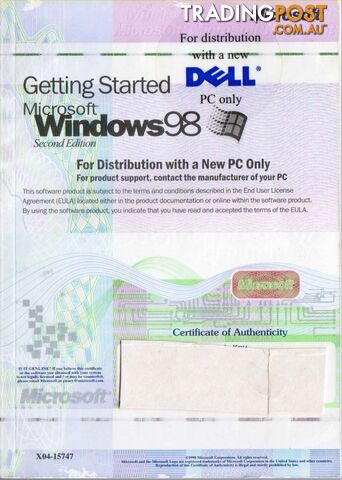 Microsoft Windows 98 Second Edition Manual with COA and Product Key