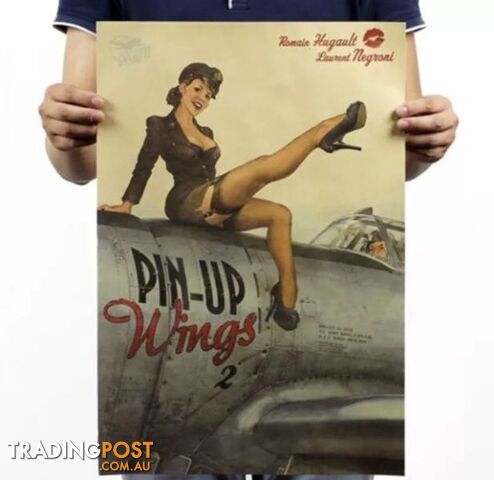 Big Picture Vintage WW II PIN UP Girl Kraft Paper Poster