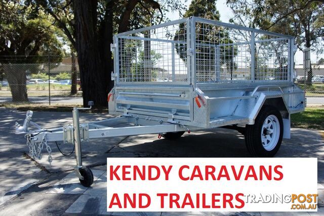 7 x 4 HEAVY DUTY HOT DIPPED GAL SINGLE AXLE BOX TRAILER WITH CAGE ATM 750 kg