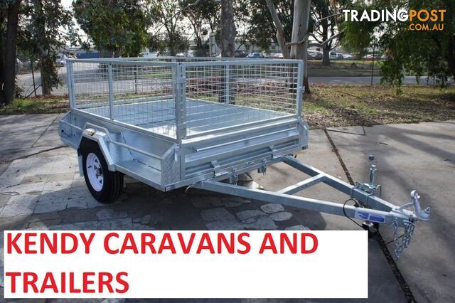 7 x 5 HEAVY DUTY HOP DIPPED GAL SINGLE AXLE BOX TRAILER WITH CAGE 