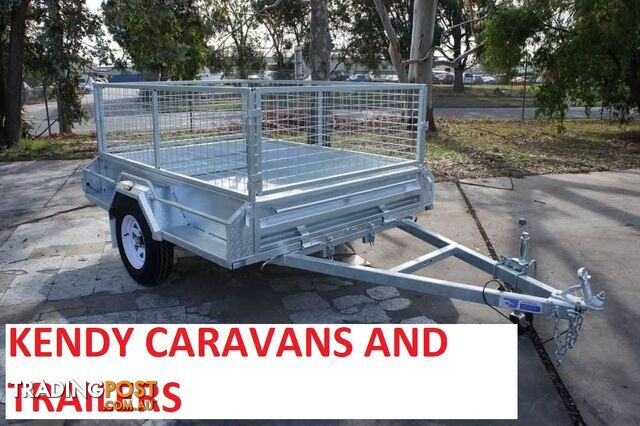 8 x 5 HEAVY DUTY HOT DIPPED GAL SINGLE AXLE BOX TRAILER WITH CAGE 