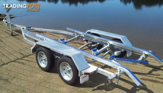 GAL BOAT TRAILER TO SUIT UP TO 5.7 mt ALUMINIUM HULL TANDEM AXLE TARE 380 kg ATM 1598 kg BRAKED