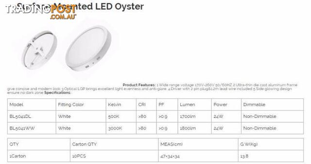 SYDNEY WHOLESALE Surface Mounted LED Oyster 22W and 24W NEW