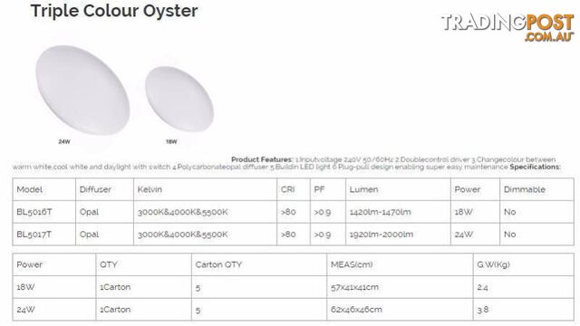 Triple Colour Oyster LED Ceiling Light SYDNEY WHOLESALE 18W & 24W - photo 2 of 2