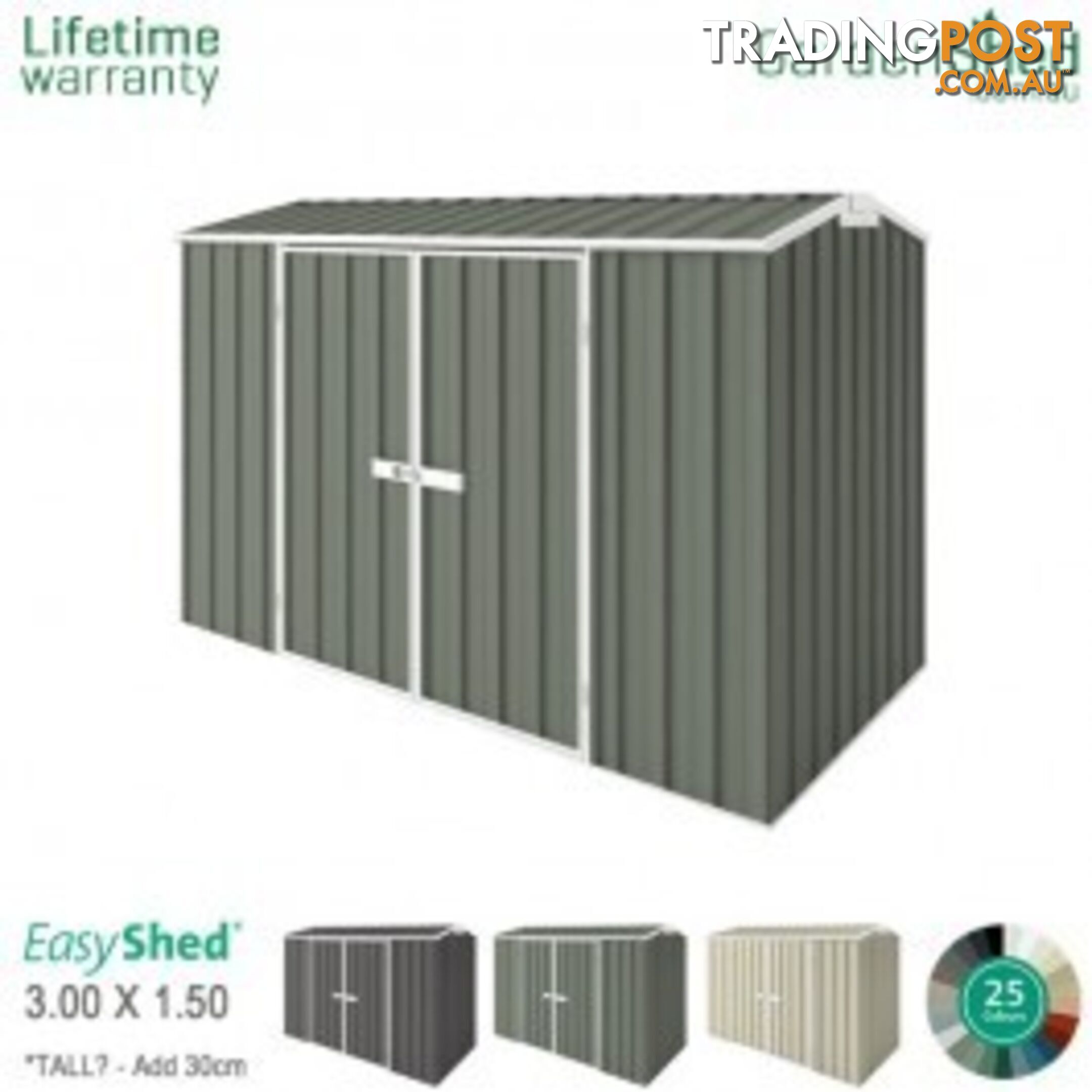 Garden Shed - 3.00m X 1.50m - *Free Delivery - EXTRA $75 Off - ends 25th Oct