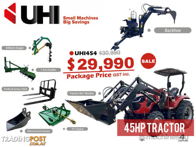 NEW UHI 45HP TRACTOR WITH 7 ATTACHMENTS, ONLY $29990