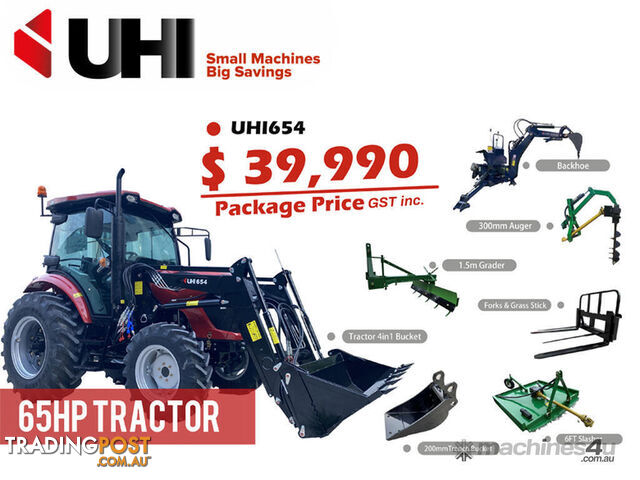NEW UHI 65HP TRACTOR WITH 7 ATTACHMENTS, ONLY $39990