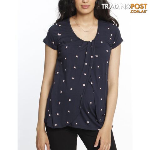 Petal Front Short Sleeve Nursing Top - Cross Navy Print - photo 4 of 5