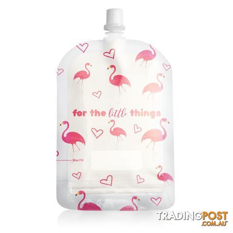 Sinchies Flamingo 150ml top spout reusable food pouches packs of 5, 10 or 20