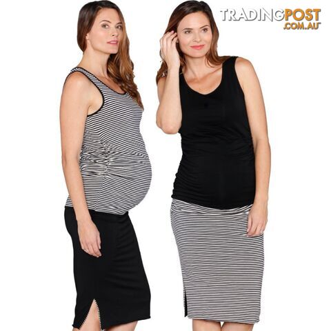 Reversible Maternity Skirt in Black/ Stripes