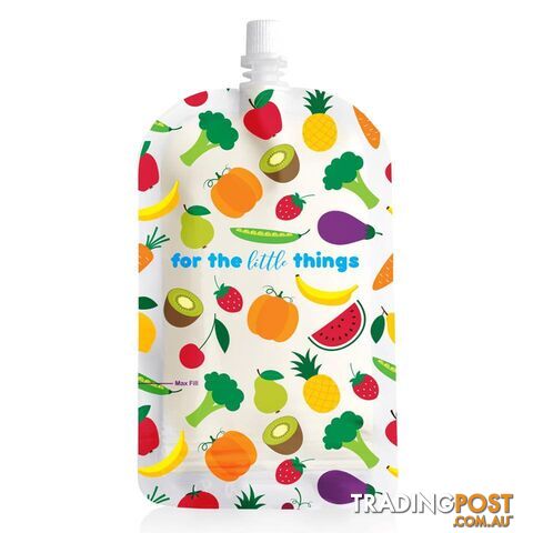 Sinchies fruit and vegetable print 200ml top spout reusable food pouches packs of 5, 10 or 20