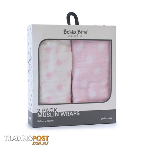 Pink Polka Dots 2pk Muslin Wraps