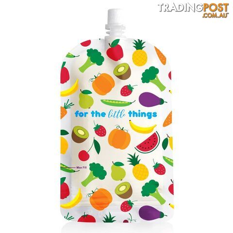 Sinchies fruit and vegetable print 200ml top spout reusable food pouches packs of 5, 10 or 20