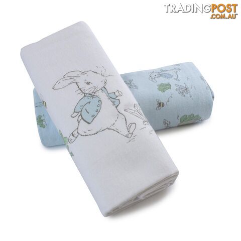 Peter Rabbit 'Hop Little Rabbit' 2 Pack Flannel Wraps - Blue