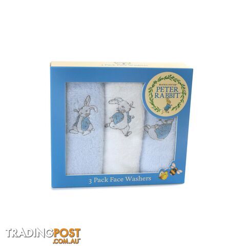 Peter Rabbit 'Hop Little Rabbit' 3 Pack Face Washers - Blue