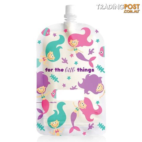 Sinchies mermaid print 200ml top spout reusable food pouches packs of 5, 10 or 20