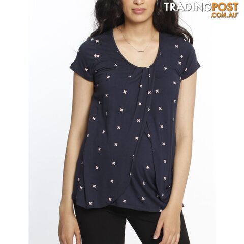 Petal Front Short Sleeve Nursing Top - Cross Navy Print - photo 4 of 5
