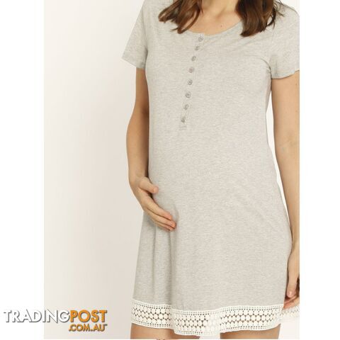Ruby Joy Button Front Nursing Sleep Dress - Grey - photo 2 of 4