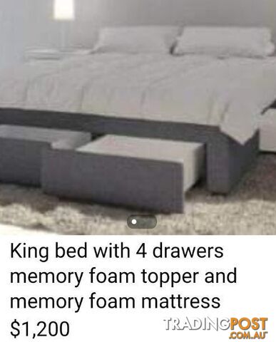King bed base with 4 draws and mattress