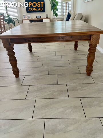 Recycled hand crafted solid timber table plus 8 timber chairs