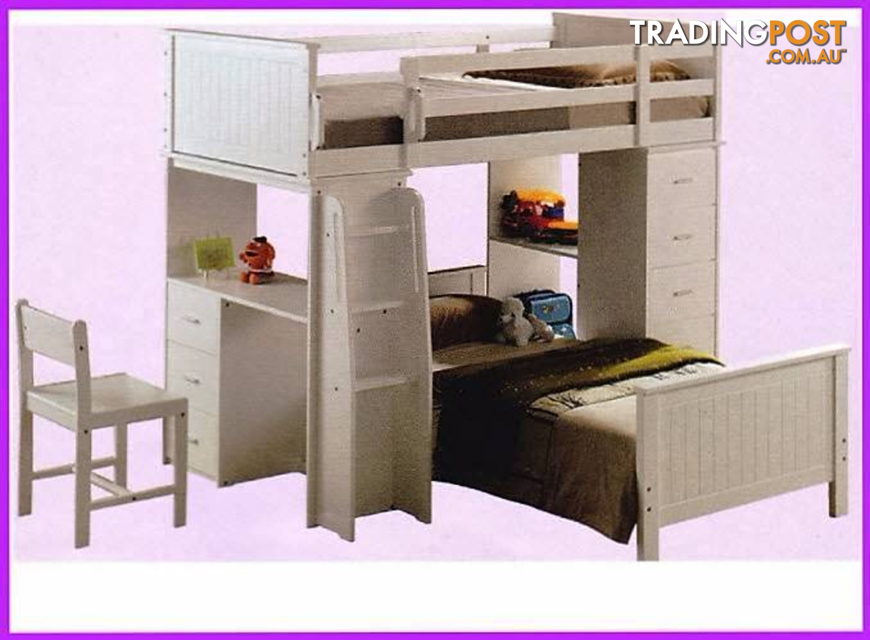 NEW BUNK LOFT BED TWO SINGLE BEDS WITH DESK AND DRAWERS