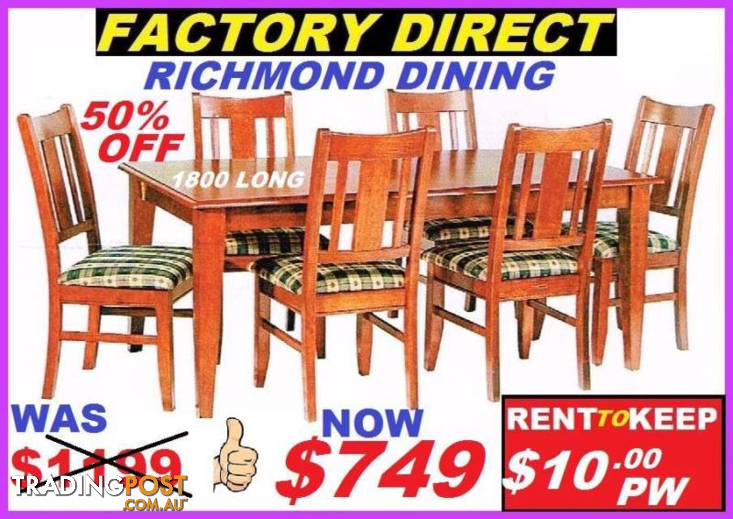 New Dining Suite 7 Piece. Cash $749 Or RENT TO KEEP $10 PW.