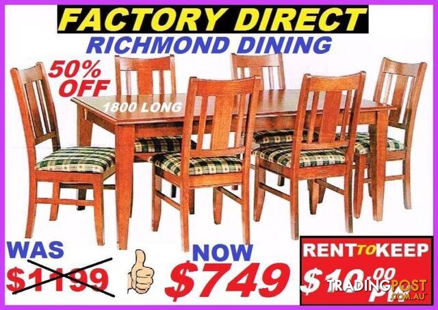 New Dining Suite 7 Piece. Cash $749 Or RENT TO KEEP $10 PW.