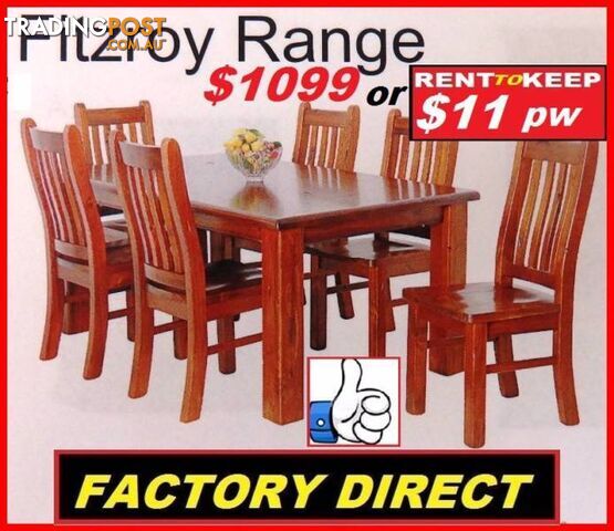 NEW Dining Suite 7 Piece. High Back Chairs $1099. RENT $11.20 PW