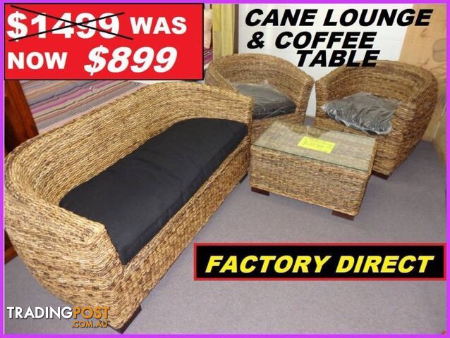NEW CANE OUTDOOR LOUNGE SUITE WITH COFFEE TABLE $899.