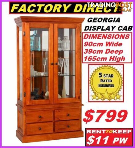 New Display Cabinet With 4 Drawers 2 Doors. RENT TO KEEP $11PW