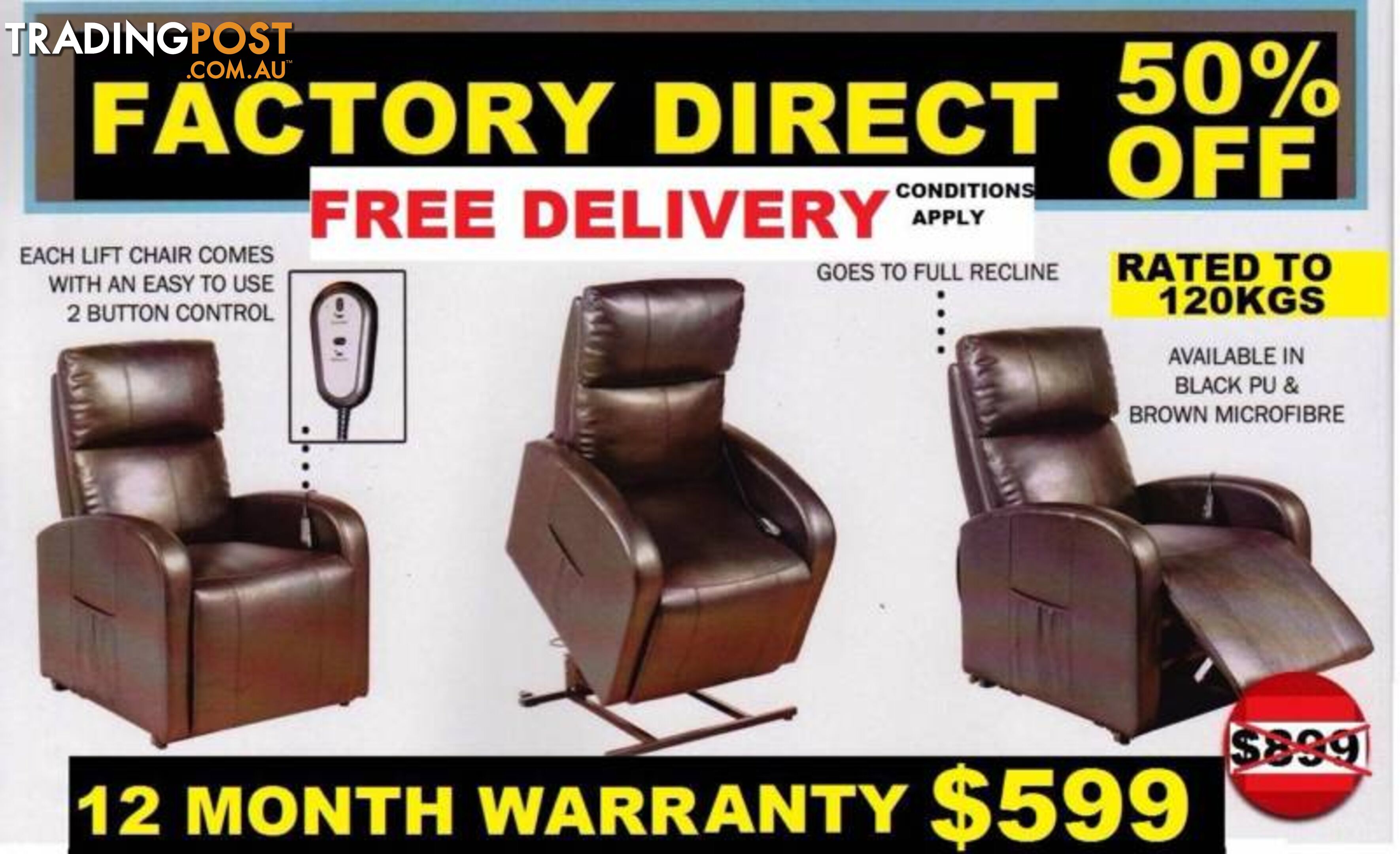 NEW ELECTRIC LIFT CHAIR Remote Control $599. RENT $7.05 PER WEEK.