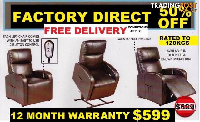 NEW ELECTRIC LIFT CHAIR Remote Control $599. RENT $7.05 PER WEEK.