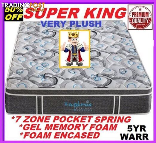 NEW SUPER KING MATTRESS Pillow Top. 10 YR Warranty. RENT $14 PW.