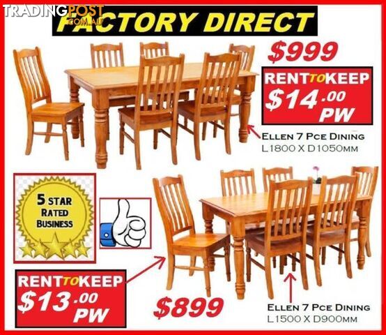 New Dining Suites Solid Chunky Strong.CASH OR RENT $13 P/W