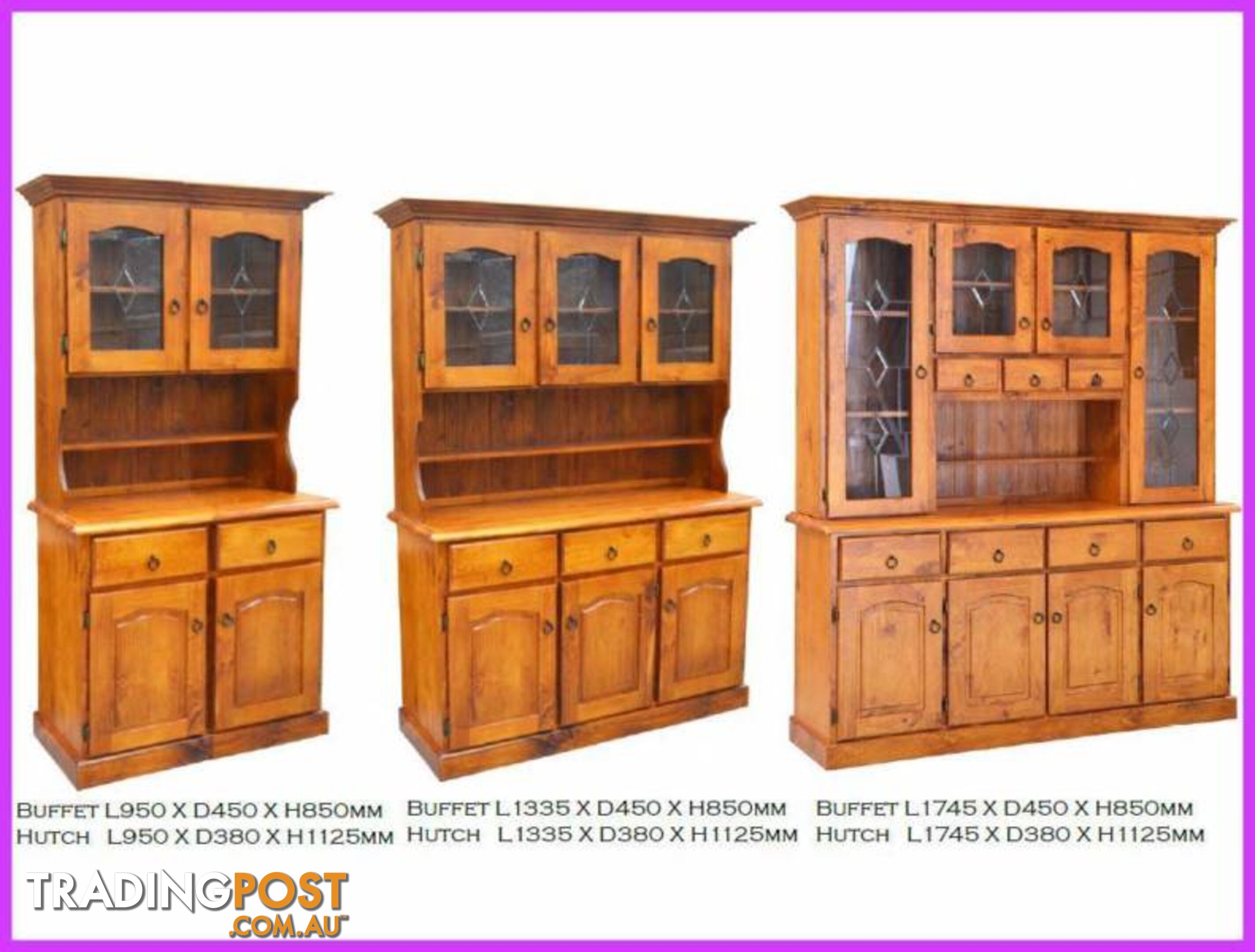 NEW Buffet Hutch Lead Light Solid. All Sizes. RENT KEEP $9.25 PW