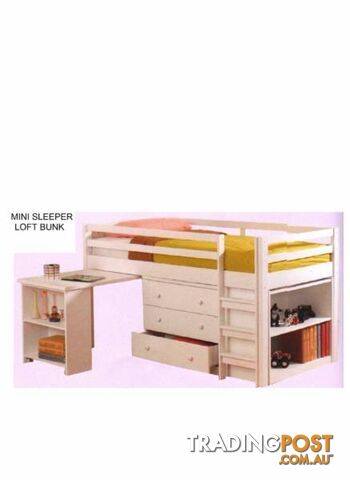 NEW BUNKS SINGLE WITH BOOKCASE DESK+DRAWERS. RENT $13.70PW