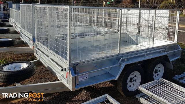 GALVANISED TANDEM TRAILER 10X6 900MM CAGE, L/T WHEELS