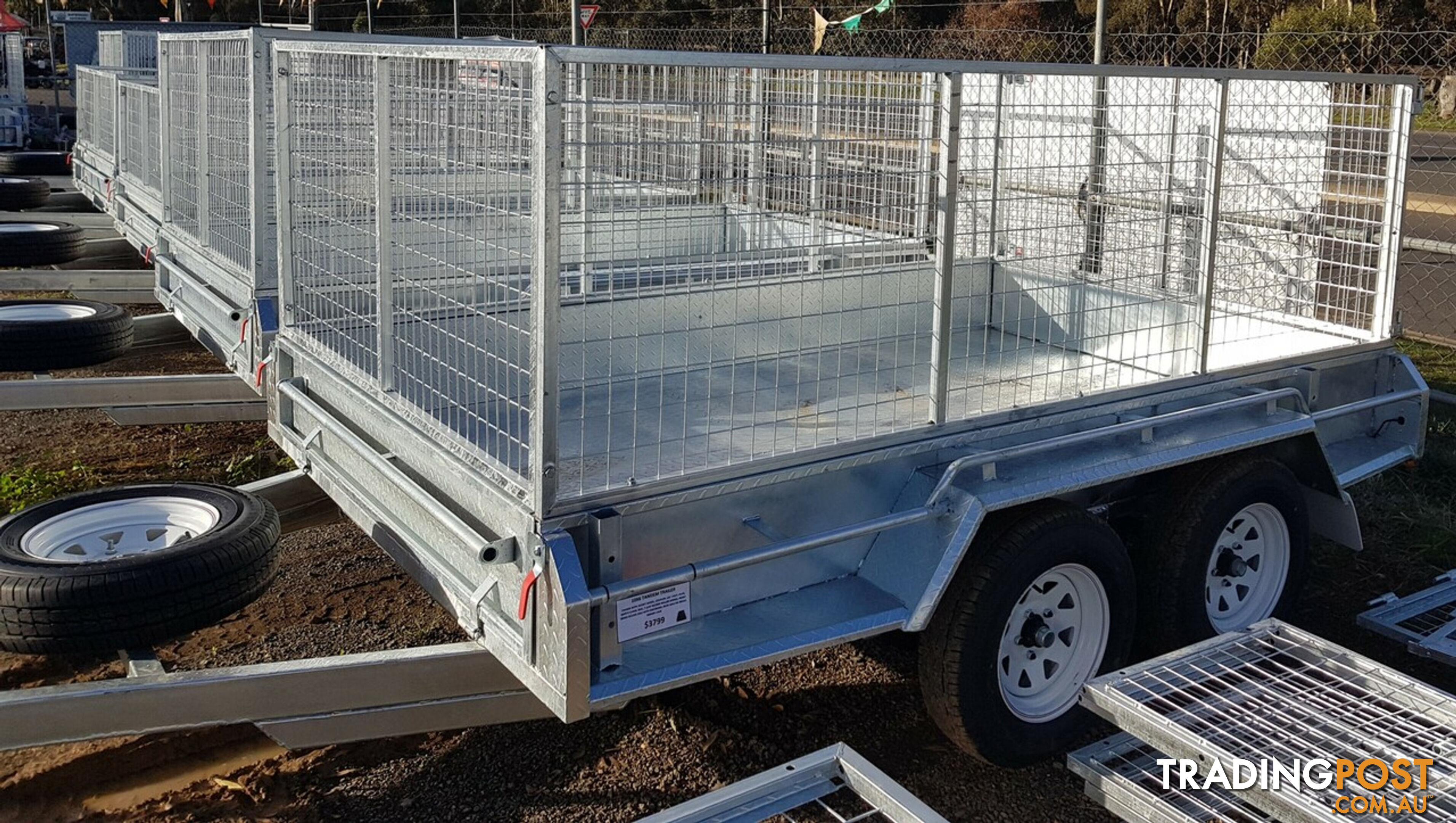 GALVANISED TANDEM TRAILER 10X5 600MM CAGE, L/T WHEELS