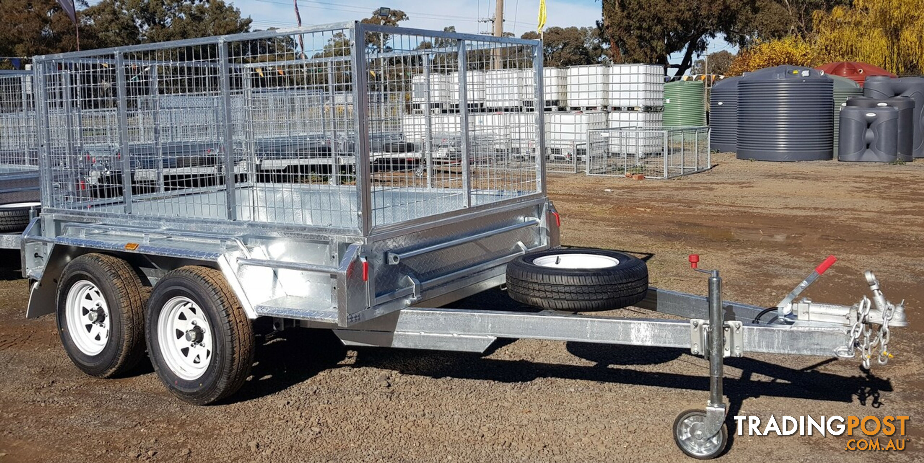 GALVANISED TANDEM TRAILER 10X5 600MM CAGE, L/T WHEELS