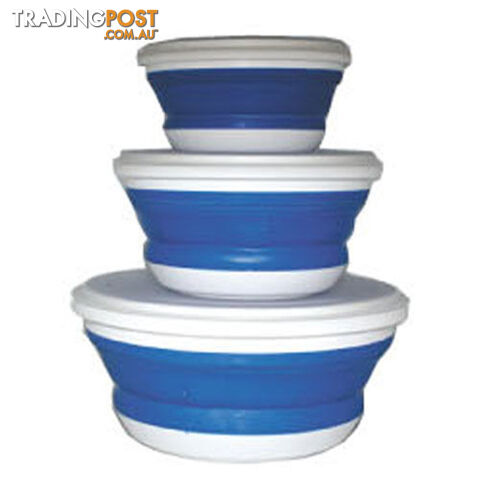 SET OF 3 COLLAPSIBLE CONTAINERS WITH LIDS PORTABLE CAMPING CARAVAN BOAT FISHING