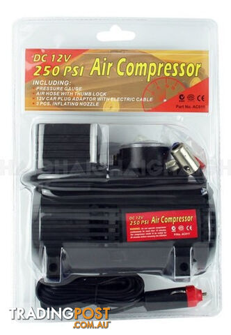AIR COMPRESSOR 12V 250 PSI. W/GAUGE AC011